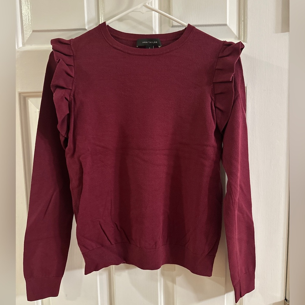 Ann Taylor Maroon Ruffle Sleeve Sweatshirt